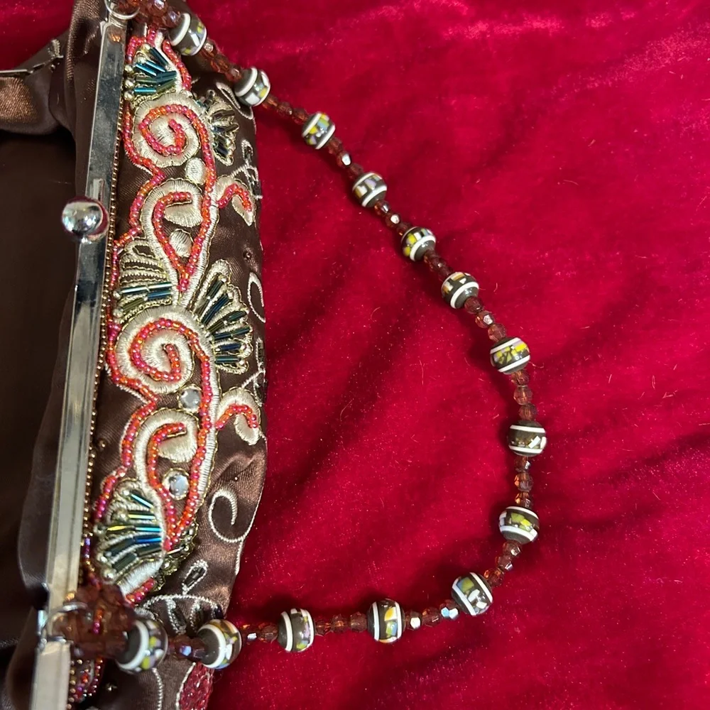 🍓VTG Y2K BOHO BROWN BEADED CLUTCH - Picture 2 of 5